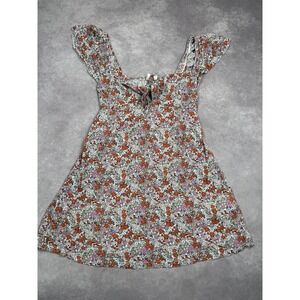 Roxy Dress Womens Medium Floral Orange Pink White Cap Sleeve Summer Viscose Boho